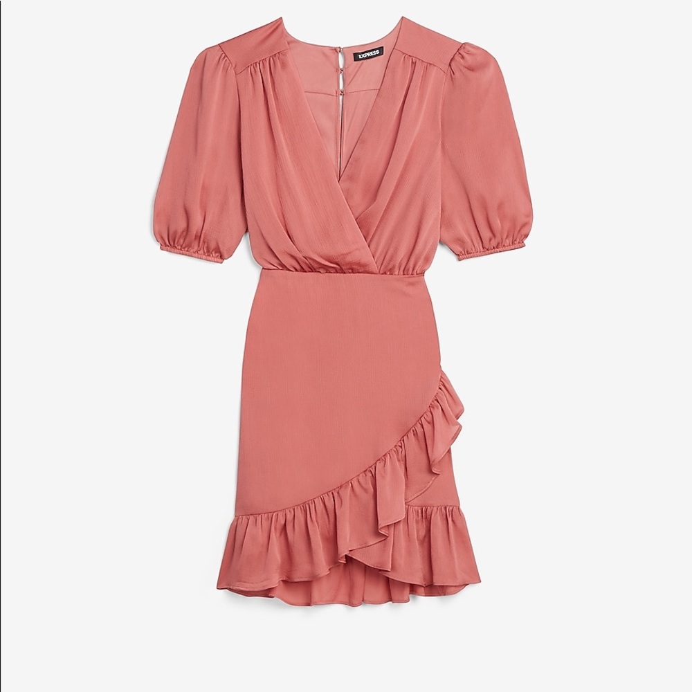 Express pink satin ruffle dress